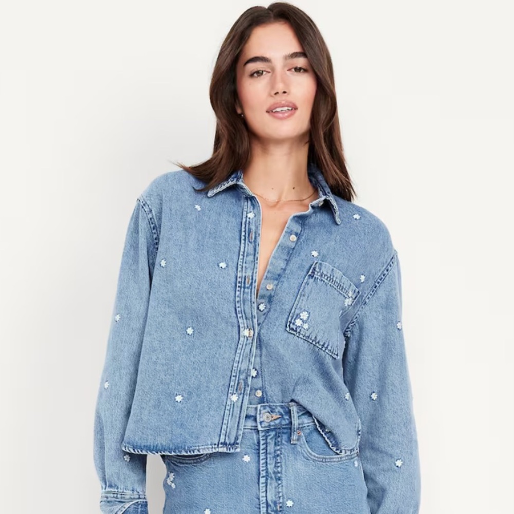 ✨BNWT - Old Navy Jean Button-Down Cropped Floral Shirt - size 4XL✨